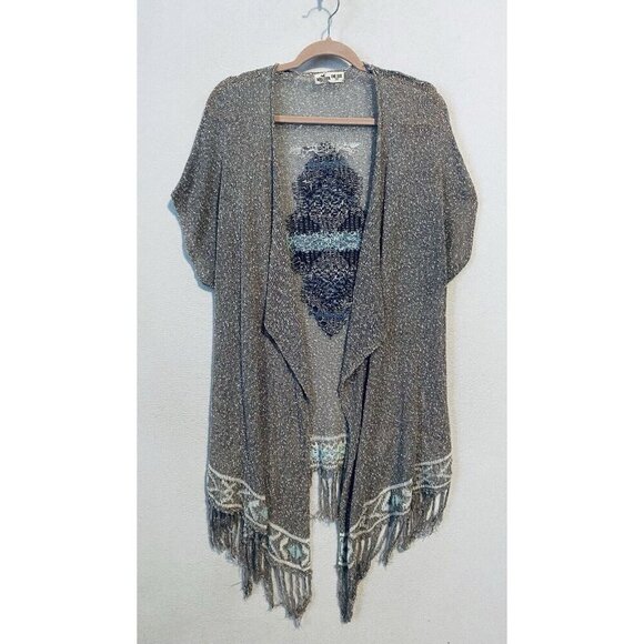 Hollister Sweater Womens One Size Brown Boho Aztec Tribal Cardigan Fringe Y2K - Picture 1 of 6